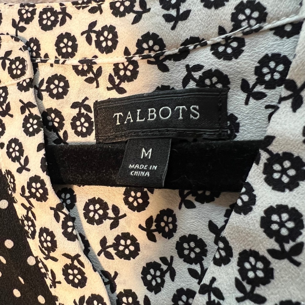 Talbots Womens Medium Black White Polka Dot Floral Sleeveless Blouse Top - Picture 8 of 9